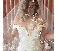 TEWAX Appliques de mariage 2 m, 2,5 m, 3 m, 4 m, 5 m, voile de mariée en 3D avec fleurs et perles