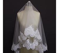 TEWAX Voile de mariée à paillettes en dentelle sans peigne - 2 mètres de long - Voile de mariée - Voile blanc ivoire