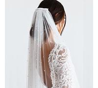 TEWAX Voile de mariée avec perles de 3 mètres de long - Voile de mariage avec peigne