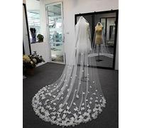 TEWAX Voile de mariée blanc ivoire long voile de mariage cathédrale fleurs 3D pétales de dentelle voile de mariée velos de novia accessoires de mariage