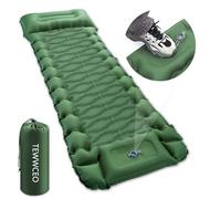 TEWWCEO Tapis de Camping Gonflable Ultraléger avec Oreiller, Pompe à Pied intégrée, Portable, Matelas Pneumatique Simple, Matelas Autogonflant Tapis de Camping pour Randonnée, Vert