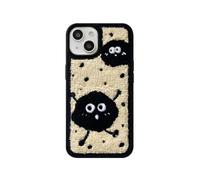 Tewwsdi Coque de téléphone de dessin animé pour iPhone 13 - Design mignon - Briquettes brodées pour iPhone 13 - Dos amusant et moelleux - Coque filaire kawaii pour iPhone 13 6,1" (briquettes noires)