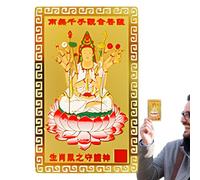 Tewzafiya Carte de Protection Chinoise, Carte | Gold Card | Fournitures Traditionnelles de Bon augure, décorations festives Portables pour la Collection