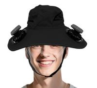 Tewzafiya Chapeau ventilateur alimenté par énergie solaire | chapeau de pêche UPF50 en plein air | couvre-chef rafraîchissant respirant portable pour pêche camping plage sports d'été, Noir , L
