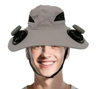 Tewzafiya Chapeau ventilateur alimenté par énergie solaire | chapeau de pêche UPF50 en plein air | couvre-chef rafraîchissant respirant portable pour pêche camping plage sports d'été, gris, L