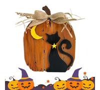 Tewzafiya Décor en Bois d'halloween, en Bois,Panneau de Table en Bois Chat Noir - Décor de Plateau à Plusieurs Niveaux, Panneau de Bloc de Table autoportant pour Le Salon de la Ferme de la