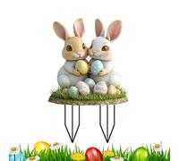 Tewzafiya Enjeux décoratifs de jardin de Pâques, poteaux de cour de Pâques | Bunny Egg Sign for Yard | DÉGATIONS ACRYLIQUE SIGNES OUTDOOR, décor rustique pour la maison