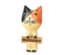 Tewzafiya Figurine de chat de bienvenue, figurine de chat en bois - Figurine de statue de chat Signe de bienvenue,Décors de bureau pour sculptures, accessoires de bureau pour la