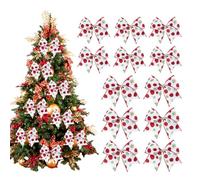 Tewzafiya Lot de 12 grands nœuds de Noël pour couronnes de Noël - 15,2 cm - À pois rouges et verts à paillettes - Rustique - Fait à la main - Pour cheminées