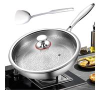 Tewzafiya Poêles en titane pour cuisiner - Poêle antiadhésive en titane avec couvercle et spatule incluse - Casseroles pour sauter, crêpes, cuire au four, dorer et camper