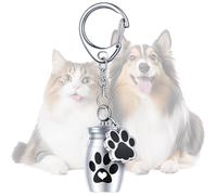 Tewzafiya Porte-clés pour cendres de chien, pendentif urne d'empreinte de patte, urne funéraire avec pendentif en forme de patte de chien, urne souvenir pour chiots, chatons, animaux domestiques