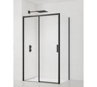 TEX BB ensemble porte coulissante/paroi 100x80cm anticalcaire avec profilés noir mat (SIKOTEXDBB100S80C)