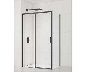 TEX BB ensemble porte coulissante/paroi 100x80cm anticalcaire avec profilés noir mat (SIKOTEXDBB100S80C)