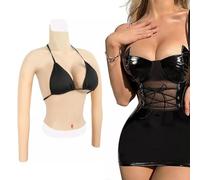Tex-Eorey Travestissement Silicone Formes De Sein Demi-Corps Plastron avec Bras Faux Seins Sissy Vêtements pour Cosplay Transgenre,Ivoire,Silicone