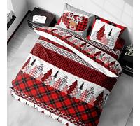 Tex family - Couette en pur coton avec impression de renne, motif écossais rouge et noir, fabriqué en Italie - 155 x 200 cm