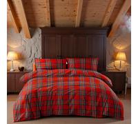 Tex family Housse de couette écossaise rouge - Parure de lit en pur coton 100 % - Fabriqué en Italie, style classique tartan - 155 x 200 cm