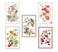 Tex family Lot de 5 torchons de cuisine en coton 50 x 70 cm - Motifs floraux et chats - Fabriqué en Italie avec boutonnière