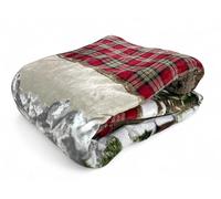Tex family Plaid Sherpa Chalet - Couverture d'hiver douce en polaire d'agneau style tyrolien - Imprimé cerf et montagne, rétro taupe - 160 × 210 cm