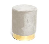 tex family - Pouf Cylindrique en Velours | Repose-Pieds & Assise Supplémentaire | Supporte jusqu'à 150 kg | Bord Doré Raffiné | Dimensions 32x40 cm, Beige
