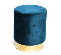 tex family - Pouf Repose-Pieds Cylindre | Velours Bleu Élégant | Bord Doré Raffiné | Polyvalent et Confortable | Charge Max 150 kg, Bleu, Diamètre 32 cm, Hauteur 40 cm