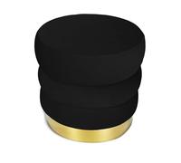 tex family - Pouf Repose-Pieds Cylindre | Velours Noir Matelassé | Élégance Intemporelle | Construction à Couches | Bord Doré Raffiné | 38 cm Diamètre, 38 cm Hauteur, 150 kg Max