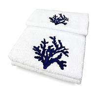 Tex family Set de serviettes en pur coton fabriqué en Italie (bleu corail)