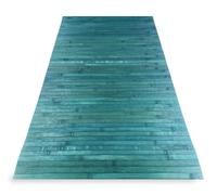Tex family Tapis de cuisine en bois de bambou WOODY - Bleu uni, antidérapant, facile à nettoyer - Cm. 50x180