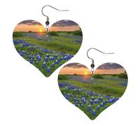 Texas Bluebonnets Boucles d'oreilles élégantes en cuir en forme de cœur Accessoires tendance et uniques pour un usage quotidien, taille unique