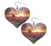 Texas Bluebonnets Boucles d'oreilles élégantes en cuir en forme de cœur Accessoires tendance et uniques pour un usage quotidien, taille unique