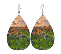 Texas Bluebonnets Boucles d'oreilles en cuir avec pendentif en forme de goutte d'eau | Boucles d'oreilles légères et polyvalentes | Convient pour les trajets quotidiens et les rendez-vous galants