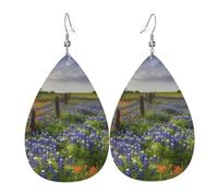 Texas Bluebonnets - Boucles d'oreilles pendantes en cuir double face - Légères - Pour femme - Bijoux tendance - Cadeau d'anniversaire