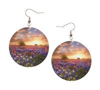 Texas Bluebonnets Boucles d'oreilles rondes élégantes en cuir Motif paysage des Bluebonnets Accessoires tendance et uniques pour un usage quotidien, taille unique