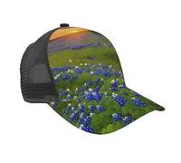 Texas Bluebonnets Casquette de baseball unisexe réglable en maille avec imprimé paysages pour papa Sports de plein air Course à pied Chapeau de soleil Noir