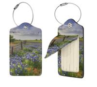 Texas Bluebonnets - Étiquettes de bagage en cuir synthétique avec dos intégral pour valises, étiquettes de voyage personnalisées pour sacs, valises avec boucle en métal, noir, 1