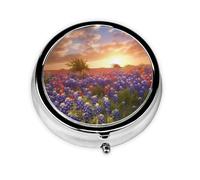 Texas Bluebonnets Lot de 2 piluliers ronds à 3 compartiments décoratifs et portables Motif paysage
