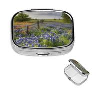 Texas Bluebonnets - Pilulier à 2 compartiments - Petit pilulier pour sac à main et poche - Pilulier en métal avec miroir - Pilulier de voyage quotidien - Support portable pour médicaments et vitamines