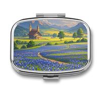 Texas Bluebonnets - Pilulier carré portable avec 2 compartiments - Pilulier de vitamines pour poche, sac à main et voyage