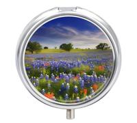 Texas Bluebonnets - Pilulier de voyage rond à 3 compartiments - En métal - Pour sac à main
