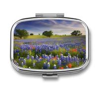 Texas Bluebonnets - Pilulier portable à 2 compartiments - Avec miroir - Pour sac à main - Mini organiseur de médicaments en métal pour vitamines, huile de poisson