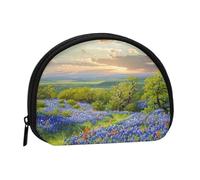 Texas Bluebonnets - Porte-monnaie imprimé paysage pour femme - Joli petit portefeuille avec fermeture éclair, Noir , Taille unique, Pochette à monnaie