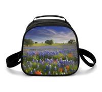 Texas Bluebonnets Sac à déjeuner à bandoulière, petit sac fourre-tout isotherme avec bandoulière réglable, boîte à déjeuner réutilisable pour le travail, le pique-nique, les voyages