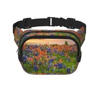 Texas Bluebonnets Sac banane carré double couche avec sangle réglable pour course à pied, voyage, randonnée, Noir , Taille unique