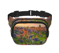 Texas Bluebonnets Sac banane pour femme avec sangle réglable pour entraînement/course à pied/randonnée Motif paysage, Noir , Taille unique