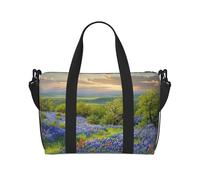 Texas Bluebonnets Sac de voyage imprimé paysage pour homme et femme, grand sac de sport résistant à l'eau, sac fourre-tout de week-end avec bandoulière, Noir , Taille unique, Sac de voyage
