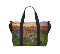 Texas Bluebonnets Sac de voyage léger pour femme Motif paysage, Noir , Taille unique
