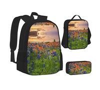 Texas Bluebonnets Sac d'école, sac à déjeuner, trousse à crayons pour l'école, le camping, les voyages, Noir , Taille unique