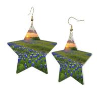 Texas Bluebonnets Scenery Boucles d'oreilles élégantes en cuir Motif étoile Accessoires tendance et uniques pour un usage quotidien, taille unique
