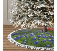 (Texas Bluebonnets Scenery) Jupe de sapin de Noël de 91 cm avec bordure à pompons élégante et ronde Décoration de vacances pour la maison, les fêtes, le bureau