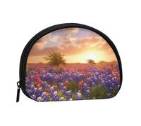 (Texas Bluebonnets Scenery) Mini pochette de rangement compacte sac de maquillage portable petit porte-monnaie avec fermeture éclair pour femme, noir, taille unique, élégant, Noir , Taille unique,