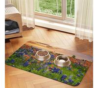 Texas Bluebonnets Tapis d'alimentation en cuir PU pour chiens et chats Motif paysage absorbant et dessous en caoutchouc antidérapant